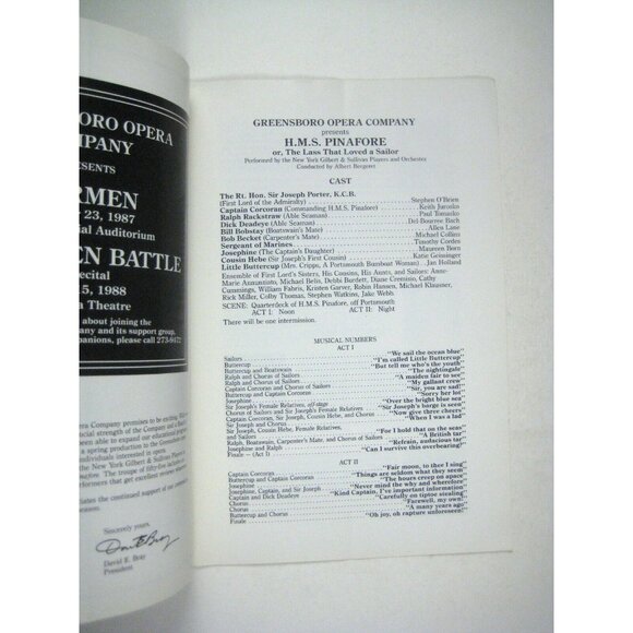 HMS Pinafore Program 1987 Greensboro Opera North Carolina Musical Bergeret - Picture 3 of 6